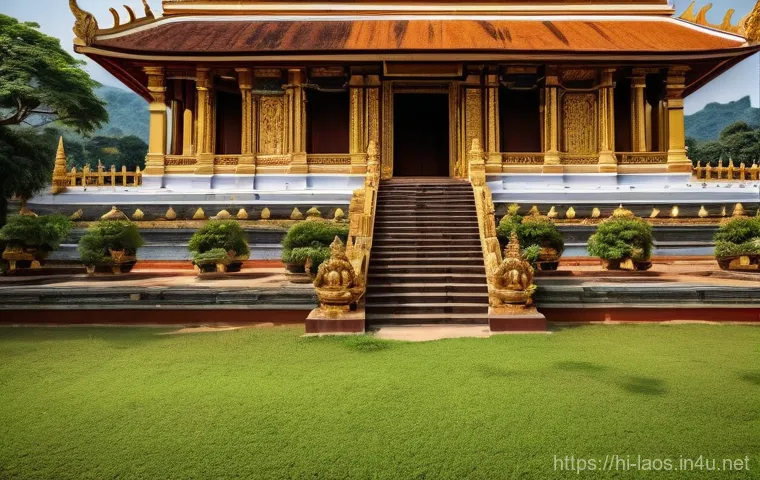 라오스 불교 사원 - Here are three detailed image prompts in English, based on the provided text about Laotian temples a...