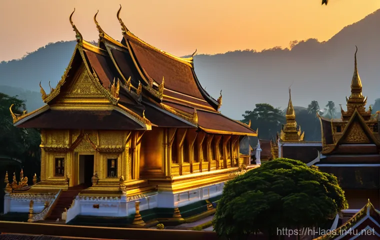 라오스 불교 사원 - Here are three detailed image prompts in English, based on the provided text about Laotian temples a...